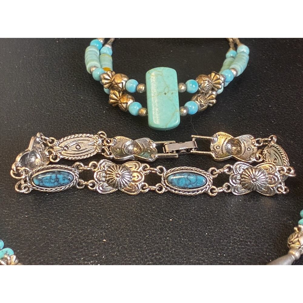 Vintage Southwestern Jewelry Lot Necklace Bracelet Cuff Faux Turquoise Boho - Picture 6 of 8
